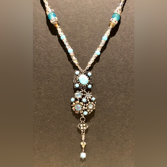 Handcrafted pendant necklace-vintage & new. AB crystals shades of turquoise - Picture 13 of 13